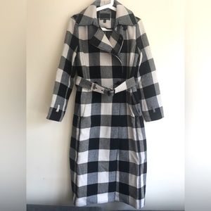 Banana Republic Italian Wool Double Faced Buffalo Check Trench EUC